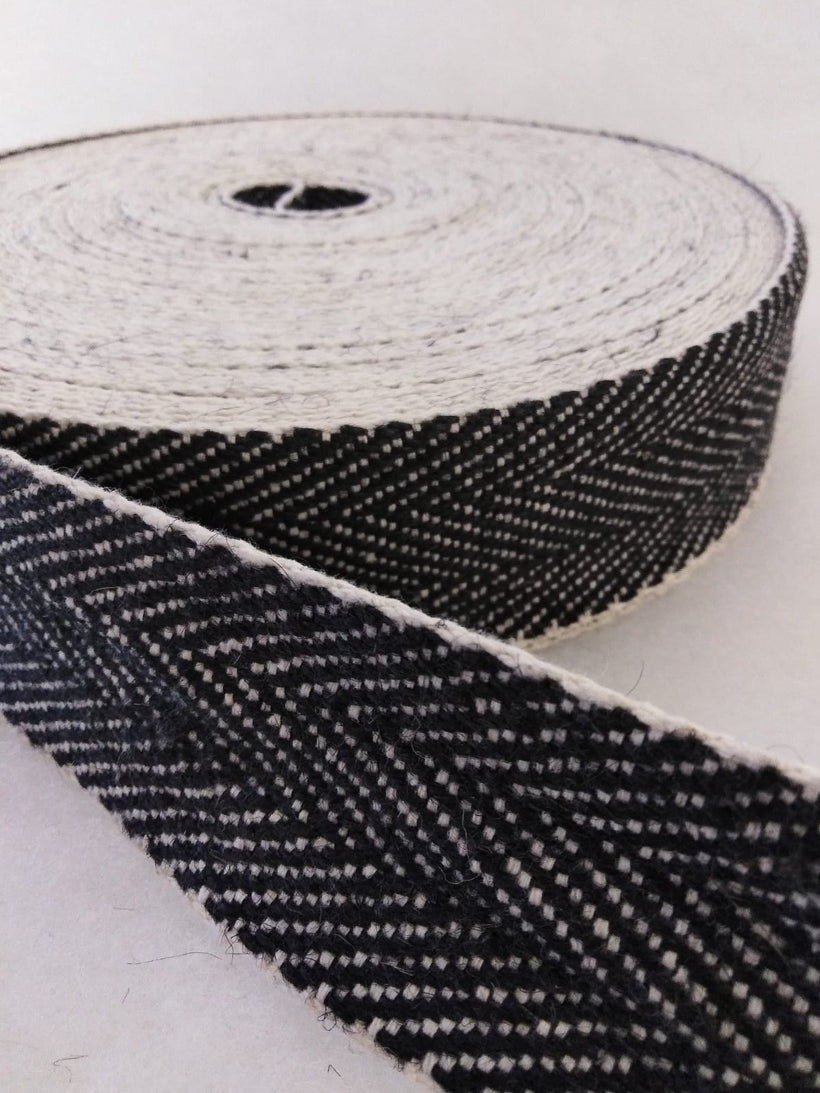 Herringbone Black and White (33m or 15m roll) Webbing 2" Wide (50mm)