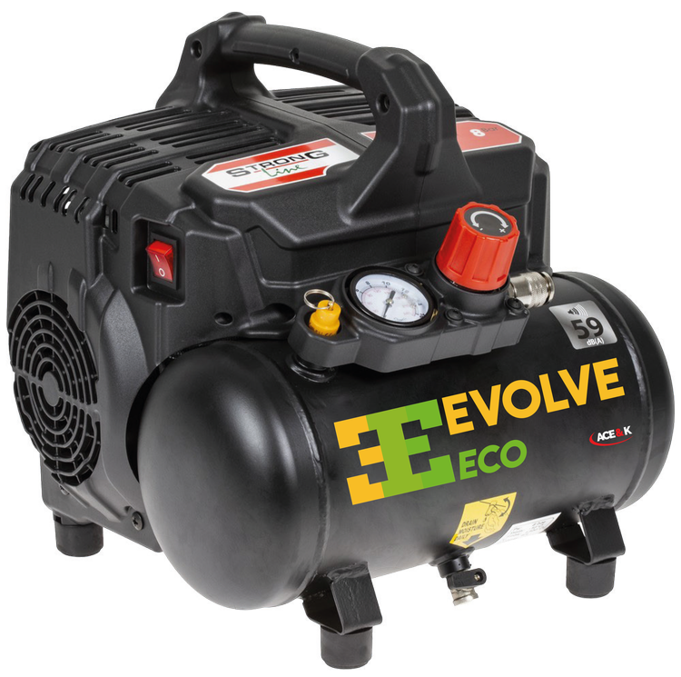 EVOLVE  6 LITRE SILENT AIR COMPRESSOR COMPLETE WITH HOSE AND FITTINGS